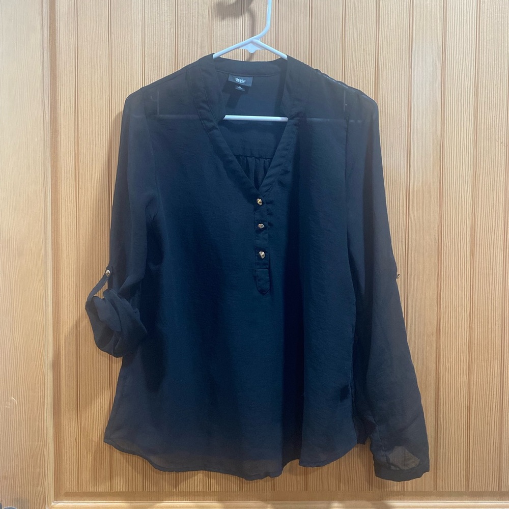 Mossimo Supply Co. Black V-Neck Long-Sleeve Blouse - Picture 2 of 7